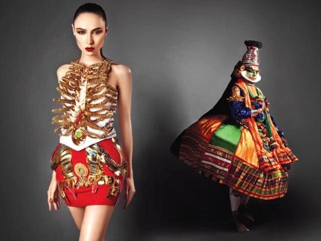 IN EXCESS: Nothing makes a louder statement than a gorgeous and colourful Kathakali costume, resplendent with its greens, reds, golds, and blues. So, obviously, the only contemporary match was a true-to-form Manish Arora blouse and skirt combination!