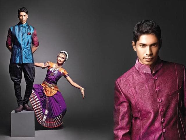 RICH-TER SCALE: The regal hues of the Tarun Tahiliani sherwani and the rich tones of the Raghvendra Rathore waistcoat come beautifully together to mirror the shades of Keerthana's jewel toned costume. A royal match-off!