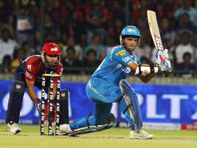 Pune Warriors Sourav Ganguly plays a shot during IPL 5 match between Delhi Daredevils and Pune Warrios at Ferozshah Kotla in New Delhi. (HT Photo/Vipin Kumar)