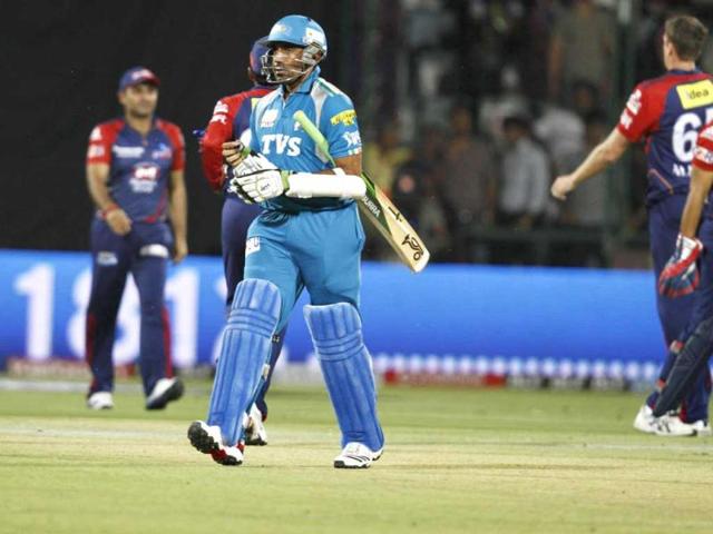Pune Warrior Robin Uthappa out during the IPL match against Delhi Daredevils at the Ferozshah Kotla in New Delhi. (HT Photo/Sunil Sax)