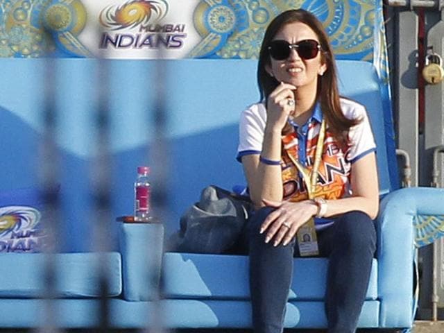 Mumbai Indian owner Nita Ambani during the match between Kings XI Punjab and Mumbai Indian at Wankhede Stadium. (HT PhotoKunal Patil)