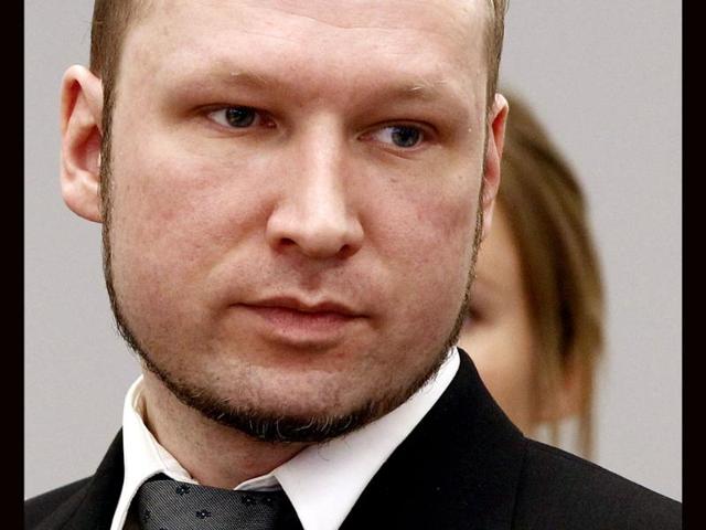 Terror and murder charged Anders Behring Breivik during the morning break of day 6 of the trial in Oslo. AFP Photo: Lise Aserud/Pool