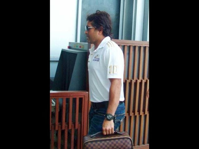Mumbai Indians' Sachin Tendulkar arrives in Chandigarh.