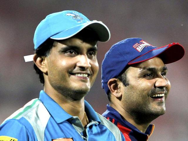 Delhi Daredevils' Virender Sehwag and Pune Warriors' Sourav Ganguly. (PTI PhotoAman Sharma)
