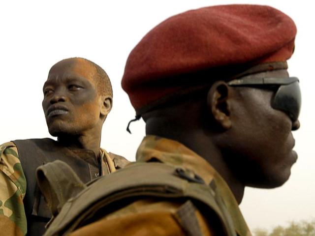 South Sudan's army, or the SPLA, soldiers drive in a truck on the frontline in Panakuach, Unity state. Reuters/Goran Tomasevic