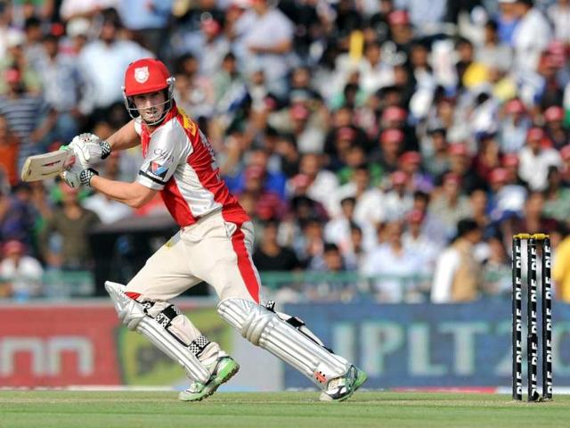 Kings XI Punjab batsman Shaun Marsh plays a shot during the IPL Twenty20 cricket match between Kings XI Punjab and Mumbai Indians at PCA Stadium in Mohali. AFP Photo/Prakash Singh