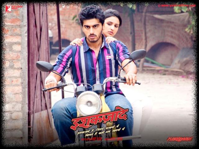 Arjun and Parineeti ride a bike.