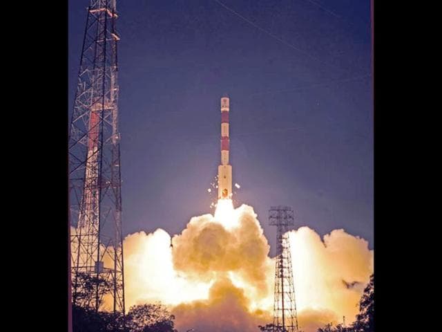 PSLV C-19, carrying the RISAT-1 satellite takes off during its launch from the Satish Dhawan Space Centre in Sriharikota. PTI Photo by R Senthil Kumar