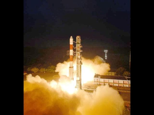 PSLV C-19 lifts off carrying India's first indigenous radar imaging satellite RISAT-1 at the Satish Dhawan Space Centre in Sriharikota. Images from the 1,858 kg RISAT-1, the country's first microwave remote sensing satellite, has the capability to take images of the earth during day and night as well as in cloudy conditions and will facilitate agriculture and disaster management, according to a news agency. AP Photo/Arun Sankar K.