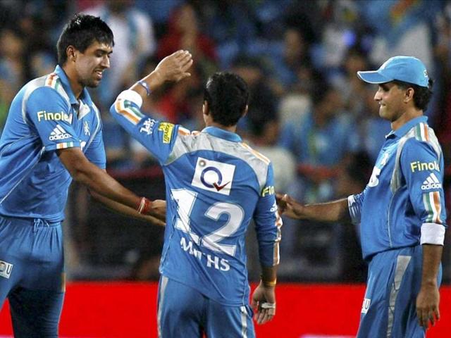 Pune Warriors bowler Rahul Sharma celebrates the wicket of Deccan Chargers batsman K Sangakara during their IPL 5 match in Pune. PTI Photo/Shashank Parade