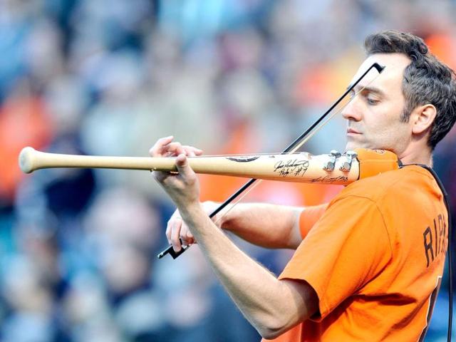 Glen Donnellan plays the national anthem before the game between the Baltimore Orioles and the Oakland Athletics at Oriole Park at Camden Yards in Baltimore, Maryland. AFP