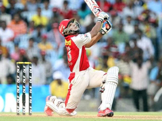 Kings XI Punjab's Nitin Saini takes a shot during the IPL Twenty20 cricket match against Chennai Super Kings at the MA Chidambaram Stadium in Chennai. AFP/Seshadri Sukumar