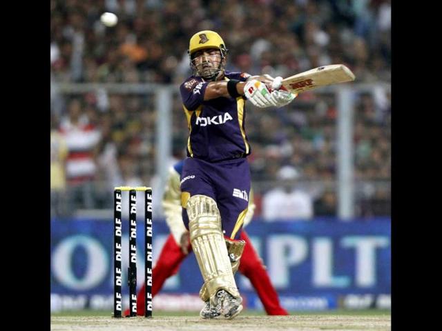 Gautam Gambhir, captain of Kolkata Knight Riders, in action against Royal Challengers Bangalore at Eden Gardens. HT/Subhendu Ghosh