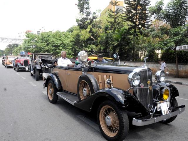 Vintage Classic Car and Bike rally during the "Breathe Easy" campaign to keep Bangalore greener and cleaner organised by Karnataka Vintage Classic Car Club.