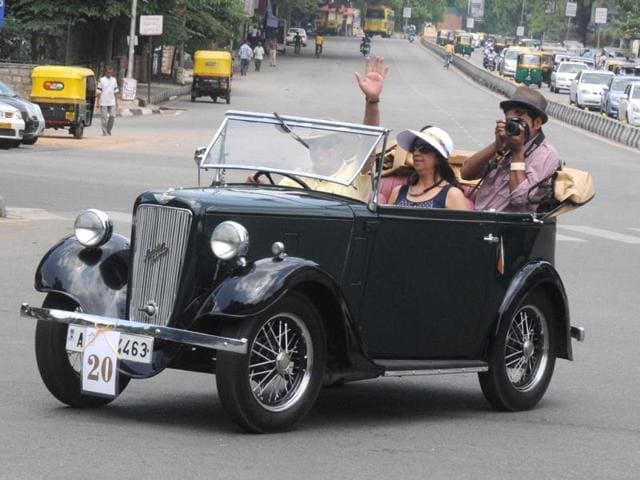 Vintage Classic Car and Bike rally during the "Breathe Easy" campaign to keep Bangalore greener and cleaner organised by Karnataka Vintage Classic Car Club.