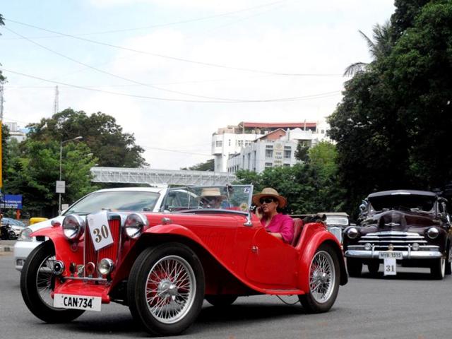Vintage Classic Car and Bike rally during the "Breathe Easy" campaign to keep Bangalore greener and cleaner organised by Karnataka Vintage Classic Car Club.
