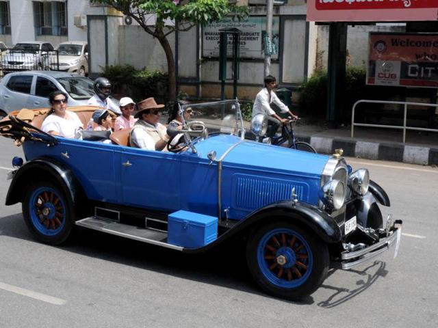Vintage Classic Car and Bike rally during the "Breathe Easy" campaign to keep Bangalore greener and cleaner organised by Karnataka Vintage Classic Car Club.