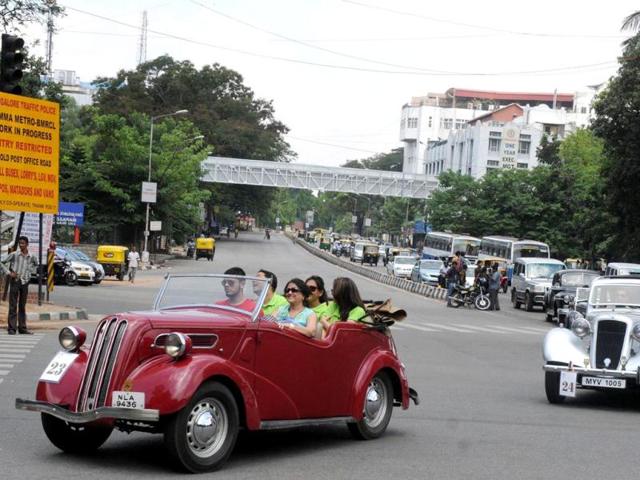 Vintage Classic Car and Bike rally during the "Breathe Easy" campaign to keep Bangalore greener and cleaner organised by Karnataka Vintage Classic Car Club.