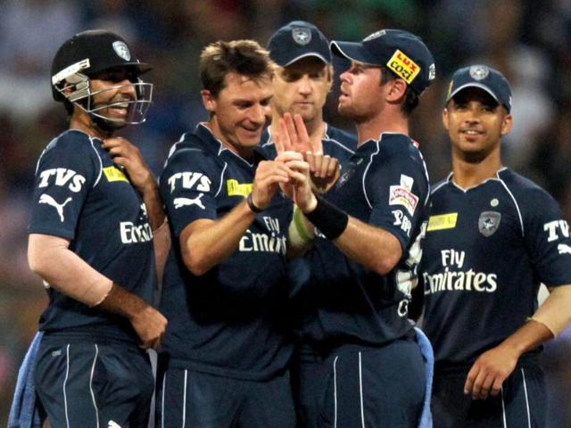 Deccan Chargers players celebrate the wicket of a Mumbai Indians batsman during their IPL-5 match in Mumbai. PTI/Santosh Hirlekar