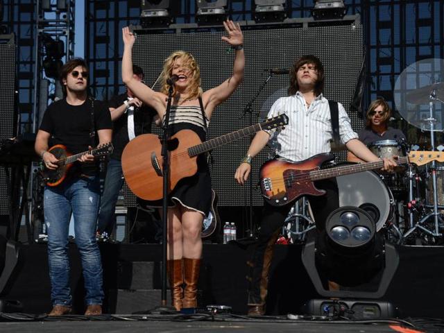 Neil Perry, Kimberly Perry and Reid Perry of The Band Perry perform on stage at the Stagecoach Country Music Festival in Indio, California. AFP Photo/Robyn Beck