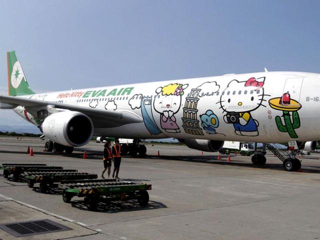 An Airbus A330-300 aircraft of Taiwan's Eva Airlines is seen with Hello Kitty motifs in Taoyuan International Airport, northern Taiwan. Reuters photo/Pichi Chuang
