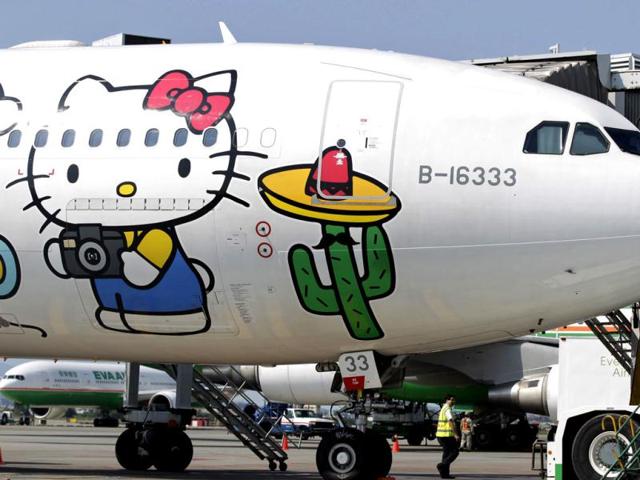 An Airbus A330-300 aircraft of Taiwan's Eva Airlines is seen with a Hello Kitty motif in Taoyuan International Airport, northern Taiwan. Reuters photo/Pichi Chuang