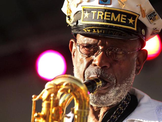 Roger Lewis, with the Treme Brass Band, performs at a sunrise concert marking International Jazz Day in New Orleans. AP Photo/Gerald Herbert