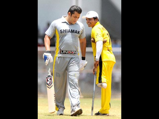 Salman Khan during the match. (PTI Photo) Salman Khan during the match. (PTI Photo)