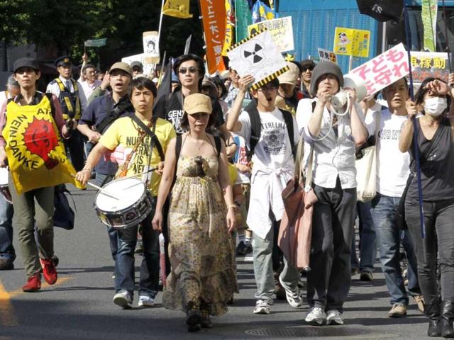Protesters march at a rally appealing to the Japanese government to put an end to nuclear power in Tokyo. Japan shuts down its last working nuclear power reactor this weekend just over a year after a tsunami scarred the nation and if it survives the summer without major electricity shortages, producers fear the plants will stay offline for good. (Reuters)