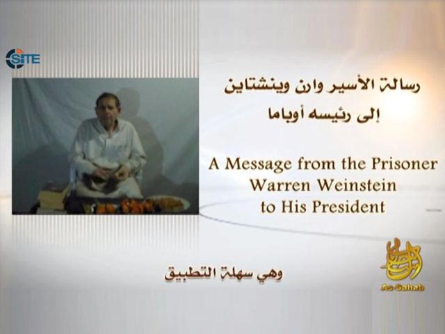 In this picture released by the SITE Intelligence Group and taken off the video, al Qaeda's media arm, A-Sahab shows US captive Warren Weinstein telling US President Barack Obama to answer al Qaeda's demands or he will be killed. AFP Photo/SITE Intelligence Group