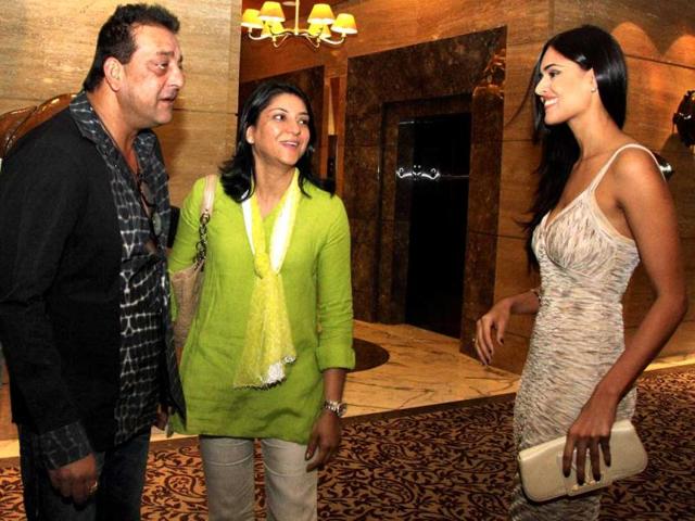 Sanjay Dutt, sister and MP Priya Dutt and Nathalia Kaur at a promotional event of Department.