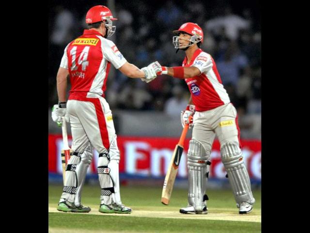 Kings XI Punjab's Shaun Marsh and Mandeep Singh during their IPL-5 match against Deccan Chargers in Hyderabad on Tuesday. PTI Photo