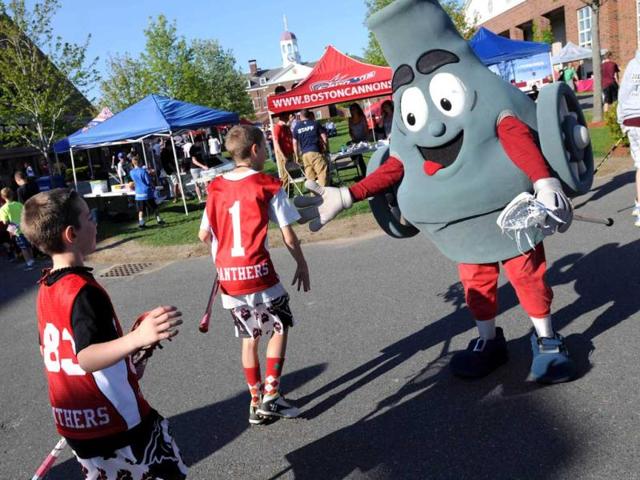 Boomer, mascot of the of the Boston Cannons says hi to fans prior to the game against the Hamilton Nationals at Harvard Stadium in Boston, Massachusetts. AFP/Darren McCollester