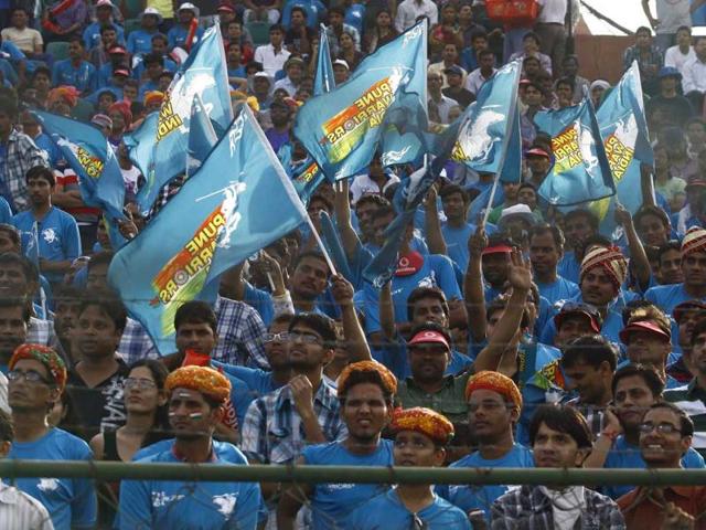 PW supporters during IPL 5 match at Swai Man Singh Stadium at Jaipur . HT Photo by Vipin Kumar