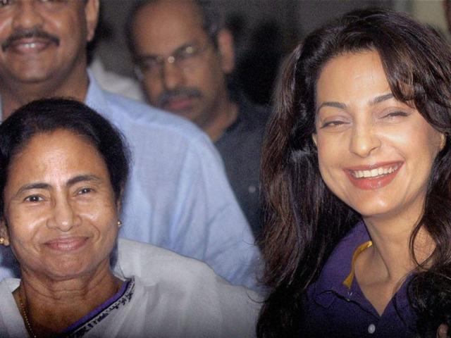 West Bengal chief minister Mamata Banerjee with Bollywood actor & Co- Owner of Kolkata Knight Riders Juhi Chawla during their meeting in Kolkata . PTI Photo