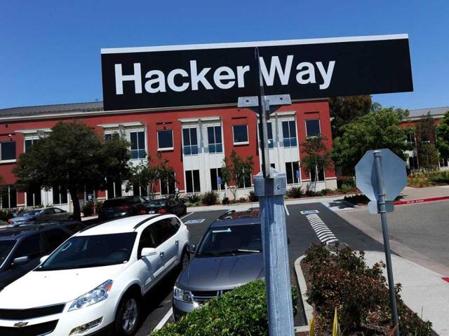 A street sign reading Hacker Way is seen in the parking lot of the Facebook headquarters in Menlo Park. AFP/Robyn Beck