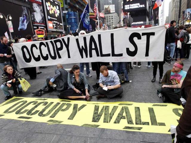 Occupy protestors gather for a rally at Times Square in New York. AP/Frank Franklin II