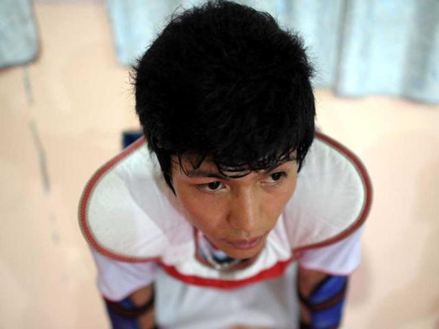 Afghan Taekwondo player Rohullah Nikpai takes part in a training session in Kabul. Nikpai won Afghanistan's first Olympic medal in Beijing 2008. AFP/Johannes Eisele