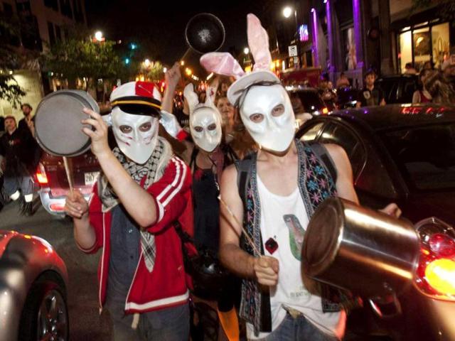 Protesters march through the streets in a demonstration against tuition fee hikes in Montreal. Reuters/Olivier Jean