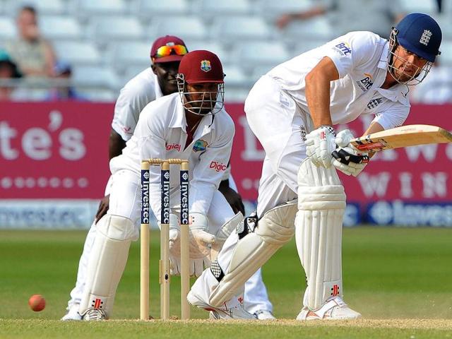 England-s-Alastair-Cook-bats-during-the-fourth-day-of-the-second-Test-match-against-the-West-Indies-at-Trent-Bridge-in-Nottingham-central-England-AFP-Andrew-Yates England-s-Alastair-Cook-bats-during-the-fourth-day-of-the-second-Test-match-against-the-West-Indies-at-Trent-Bridge-in-Nottingham-central-England-AFP-Andrew-Yates