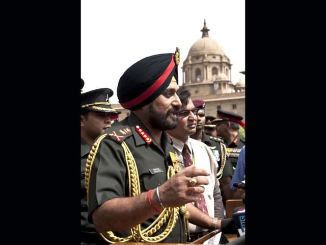 New army chief, General Bikram Singh addresses the media at the defence ministry in New Delhi. AFP/Prakash Singh