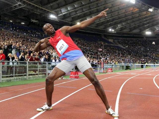 Usain Bolt of Jamaica celebrates after winning the men's 100 metres event at the Golden Gala IAAF Diamond League at the Olympic stadium in Rome. Reuters photo