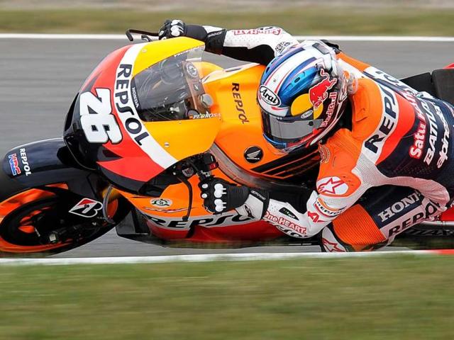 Repsol Honda Team's Spanish Dani Pedrosa rides during the MotoGP race of the Catalunya Moto GP at the Catalunya racetrack in Montmelo, near Barcelona. AFP/Lluis Gene