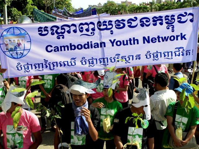 Cambodian activists hold a rally to mark the World Environment Day in Phnom Penh, Cambodia. AP/Heng Sinith
