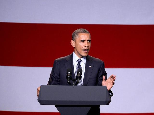 US President Barack Obama speaks during a campaign event at the Beverly Wilshire Hotel in Beverly Hills, California. AFP Photo/Jewel Samad