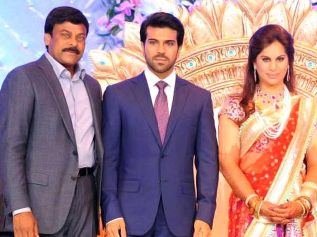Cheeranjeevi is all smiles at the wedding.