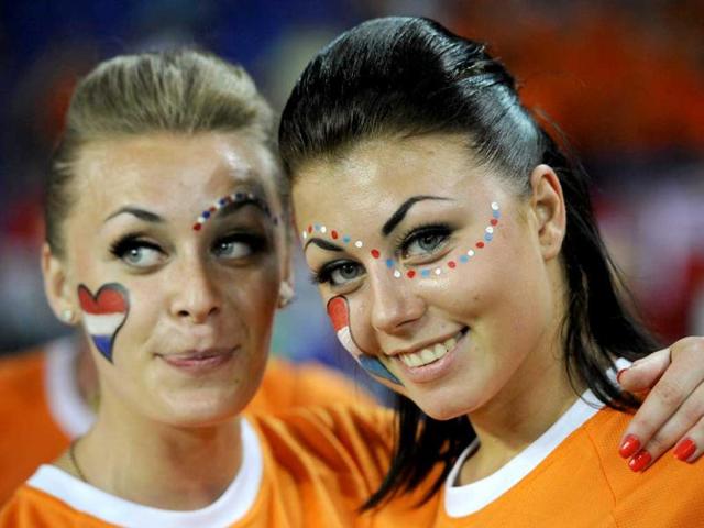 Netherlands' fans are pictured before their Group B Euro 2012 soccer match against Germany at the Metalist stadium in Kharkiv. (Reuters/Felix Ordonez)