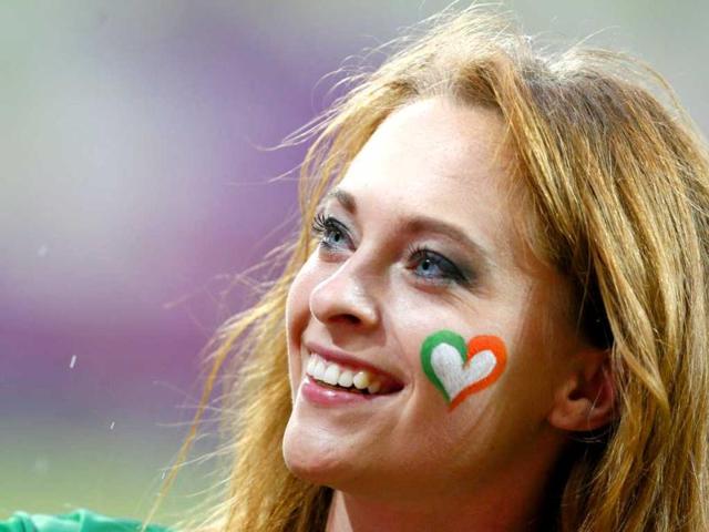 An Ireland's fan cheers before the start of their Group C Euro 2012 soccer match against Spain at the PGE Arena stadium in Gdansk. (Reuters/Kai Pfaffenbach)