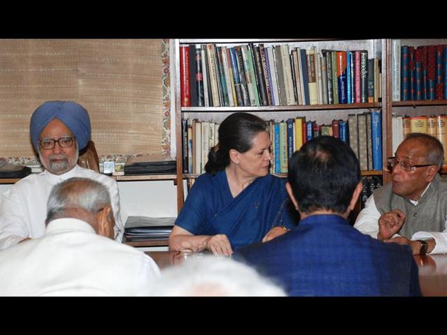 Congress President Sonia Gandhi, Prime Minister Manmohan Singh, UPA Presidential candidate Pranab Mukherjee at the Congress Working Committee meeting in New Delhi. Agencies