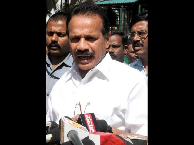 Karnataka-chief-minister-DV-Sadananda-Gowda-talking-to-reporters-after-calling-on-governor-HR-Bhardwaj-at-Raj-Bhavan-in-Bangalore-on-Saturday-Agencies